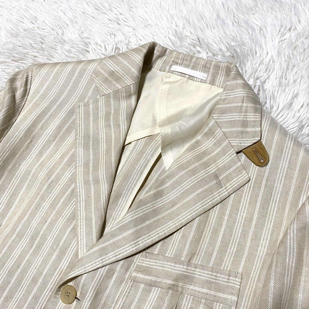良品✨Burberry テーラード 麻 ストライプ ロゴ ホワイト M メンズ