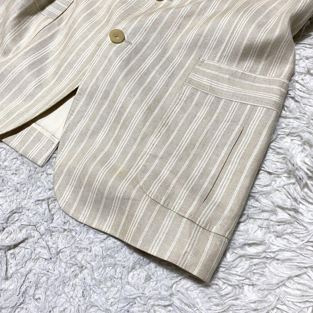 良品✨Burberry テーラード 麻 ストライプ ロゴ ホワイト M メンズ
