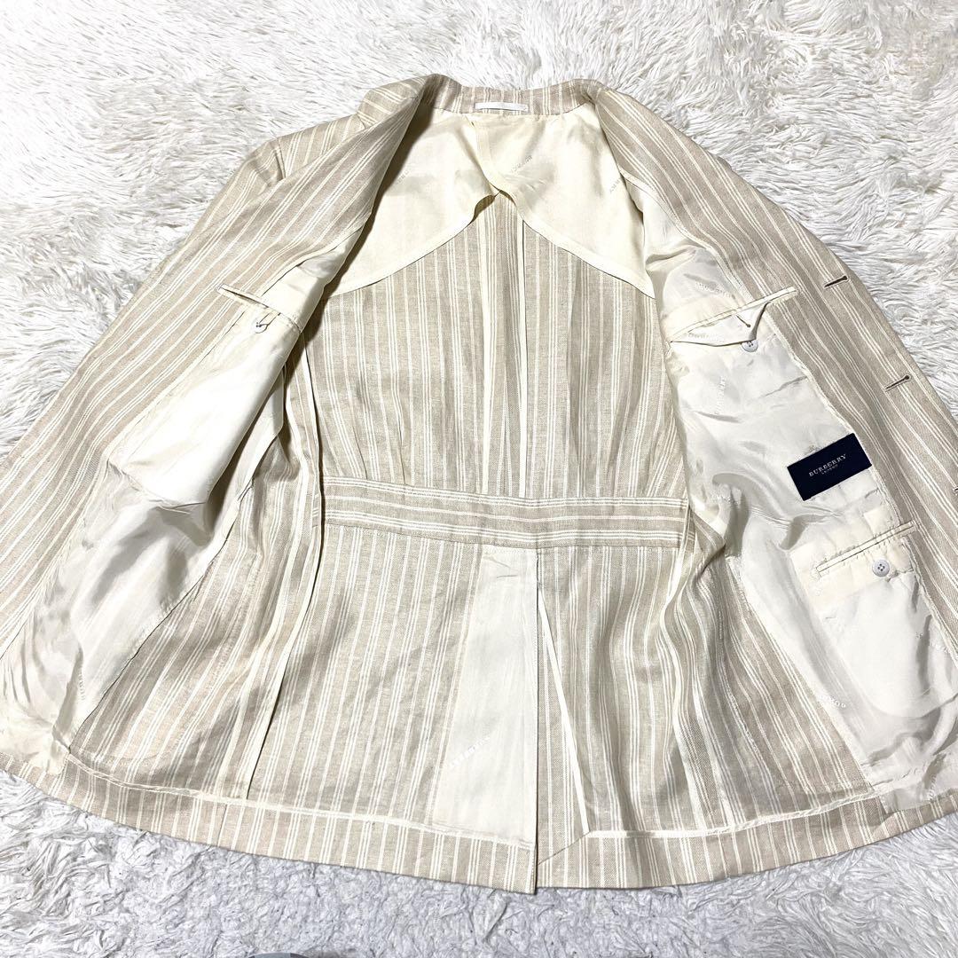 良品✨Burberry テーラード 麻 ストライプ ロゴ ホワイト M メンズ