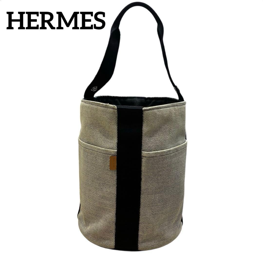 HERMES サクソーMMトワルアッシュトートバッグ 黒 バケツ型