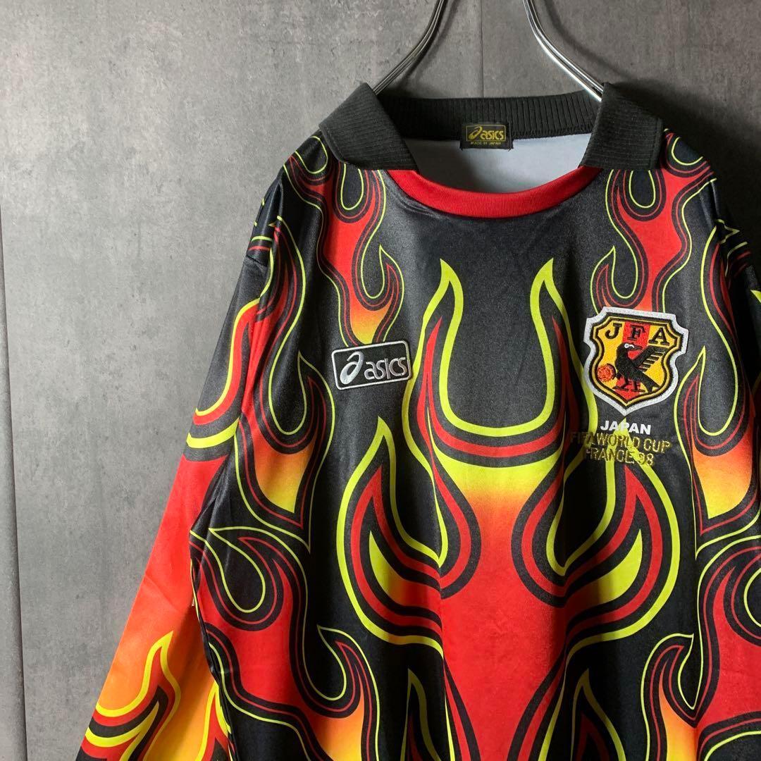 [超希少] 1998 サッカー 日本代表  背番号付き ゲームシャツ 炎 GK NWT Japan 1998 World Cup Goalkeeper Red Flame Long Sleeve