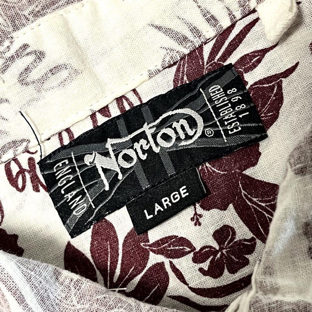 【リネン混】【L】Norton♡ノートン ボタニカル柄 シャツ 刺繍 メンズ
