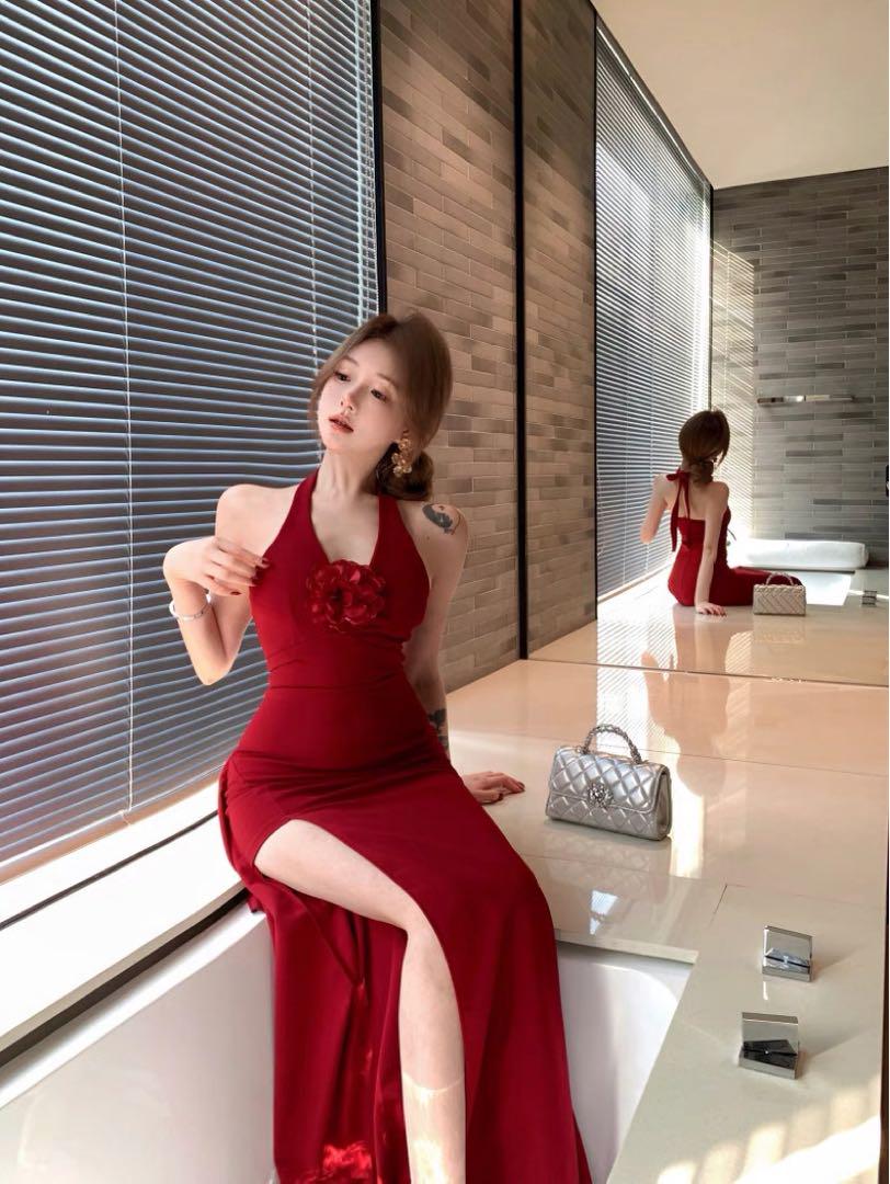 今週の新着アイテム 韓国 服 レディース ワンピース 赤 ロングドレス スリット スーツ・フォーマル・ドレス