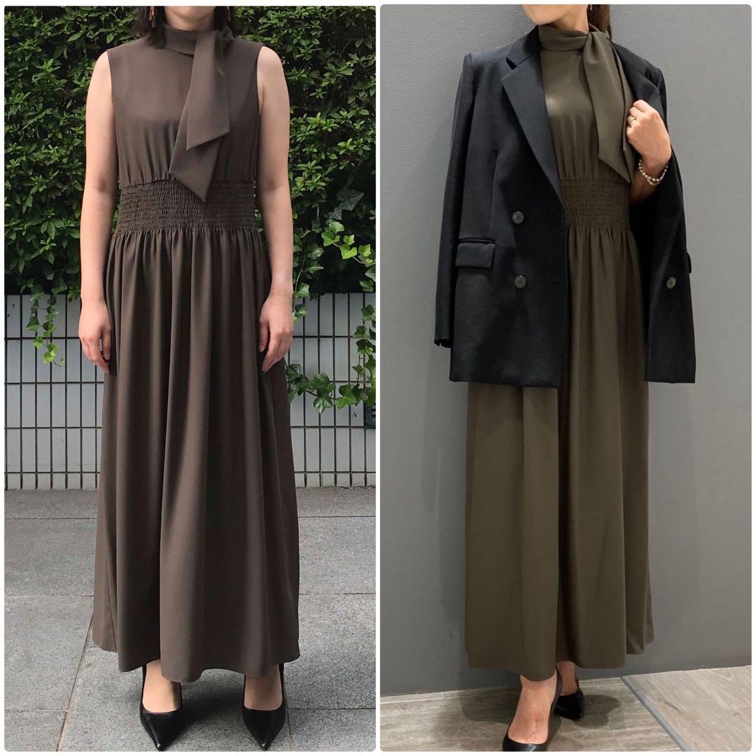 theory luxe 22AW ウォッシャブル ボウタイ付きシャーリングワンピ