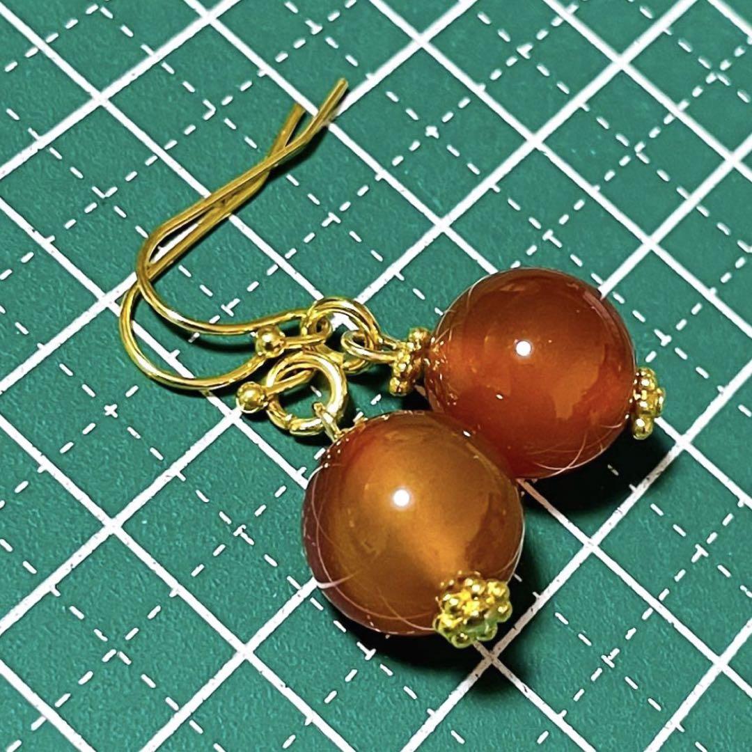 大玉 12mm 天然石 一粒 ピアス カーネリアン ゴールド