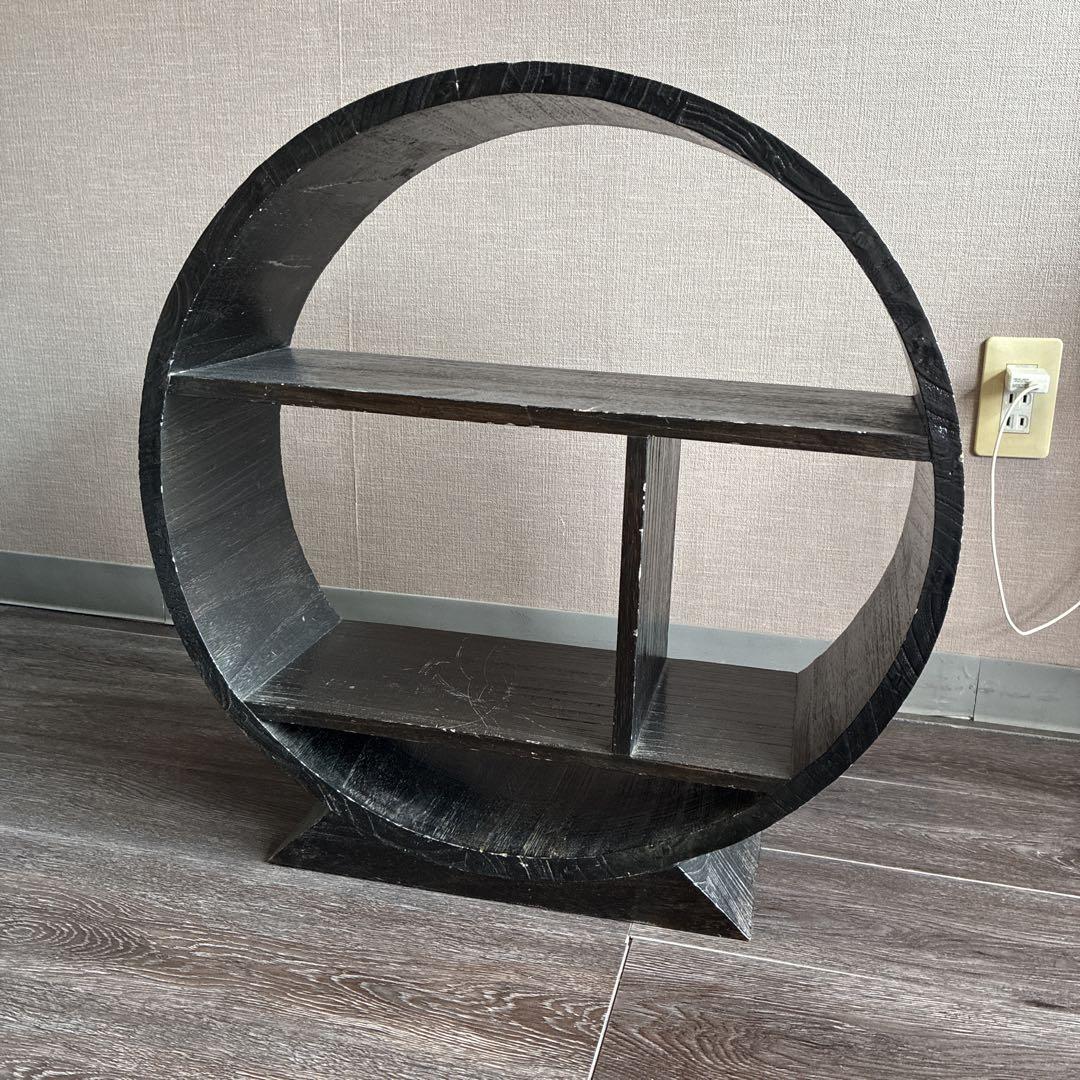 円形木製オープンシェルフ 黒色