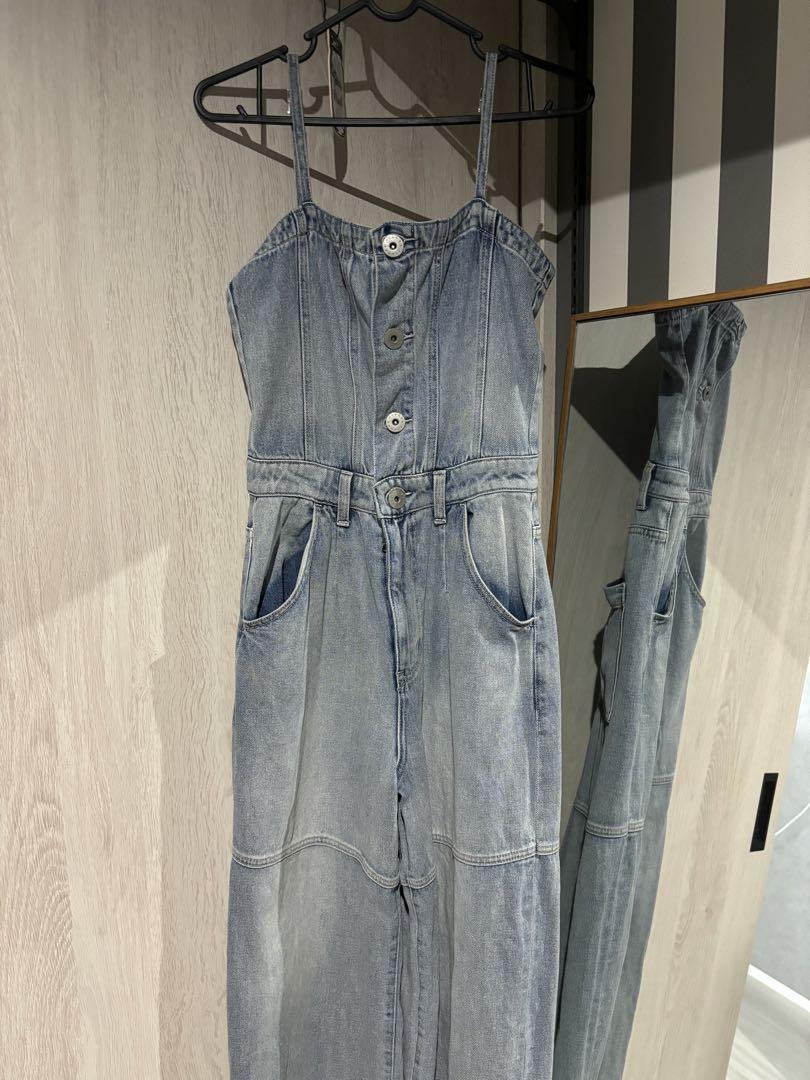 rienda ビスチェライクDENIMロンパース - メルカリ