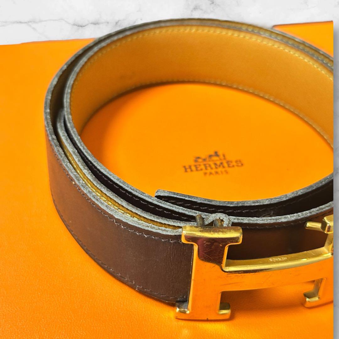 美品✨HERMES H バックル レザーベルト リバーシブル ダークブラウン