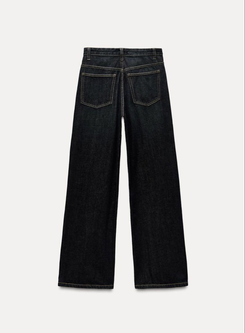 ZARA TRF ハイウエスト ワイドレッグ クロスベルト ジーンズ ZARA】 TRFハイウエストワイドレッグクロスベルトジーンズ (ZARA