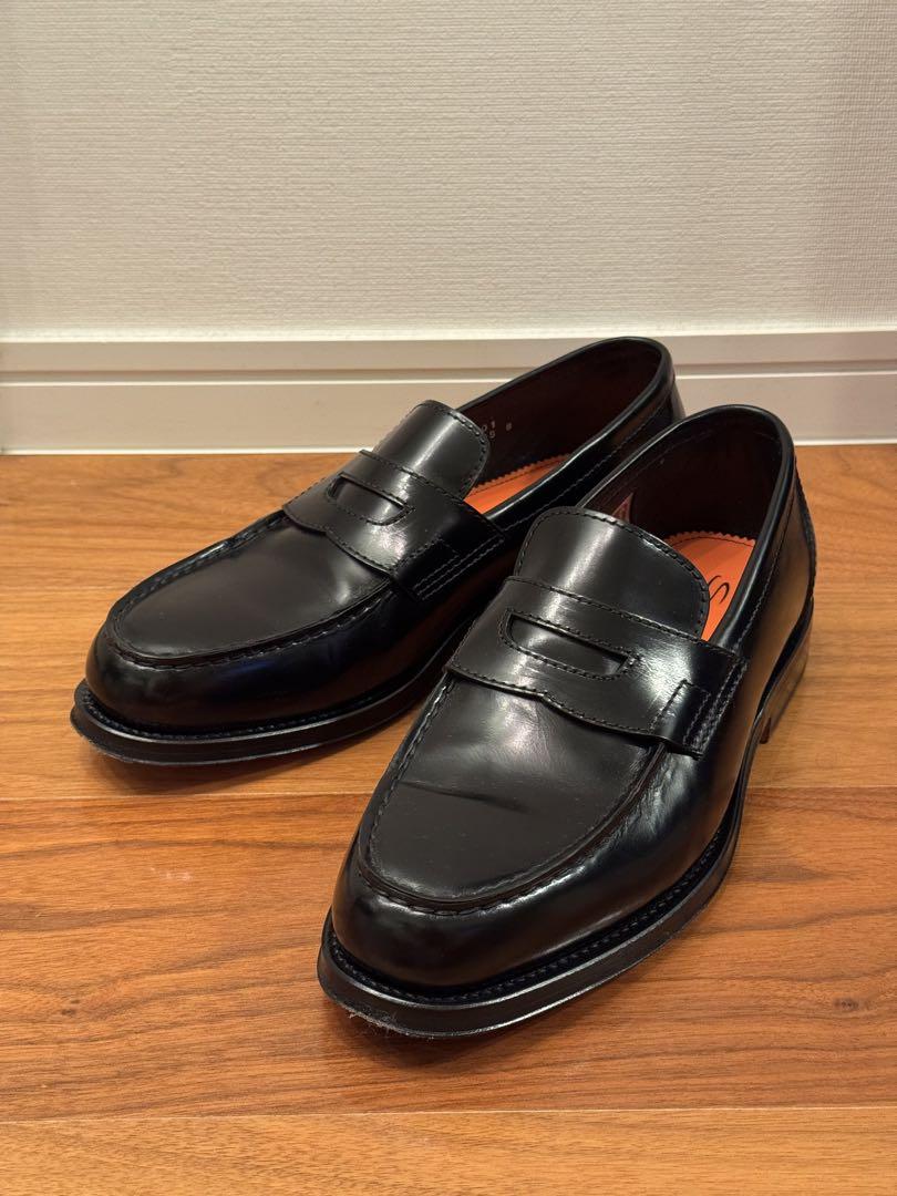 Santoni ペニー ローファーアンティークドレザーグッ オレンジインソール