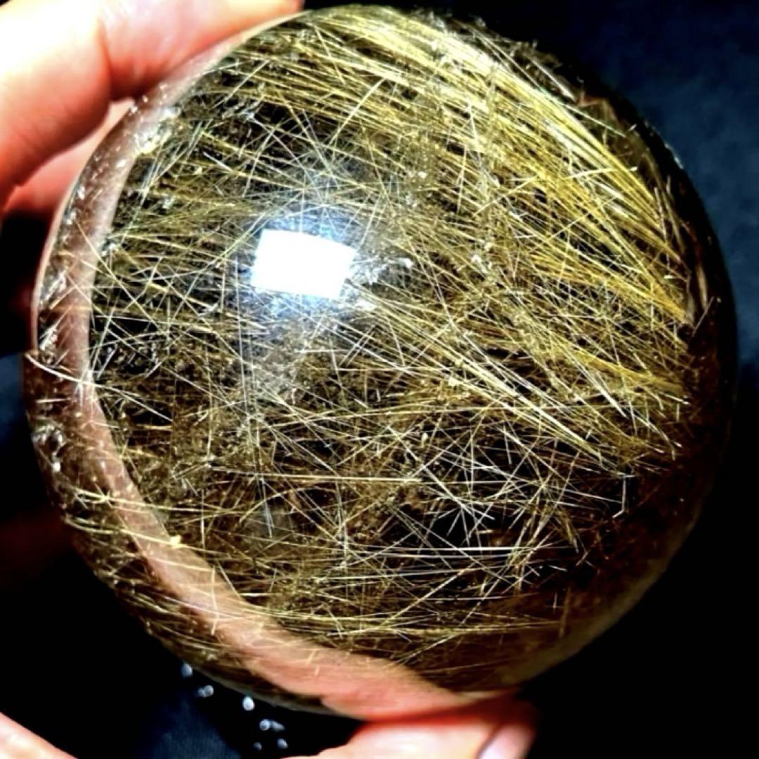 超絶綺麗✨76mm ゴールドルチルクォーツ　丸玉　スフィア　金針水晶