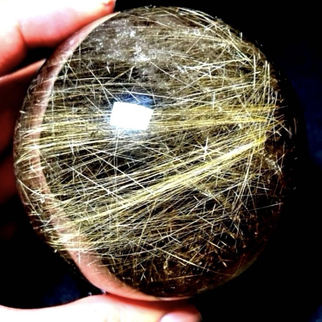 超絶綺麗✨76mm ゴールドルチルクォーツ　丸玉　スフィア　金針水晶