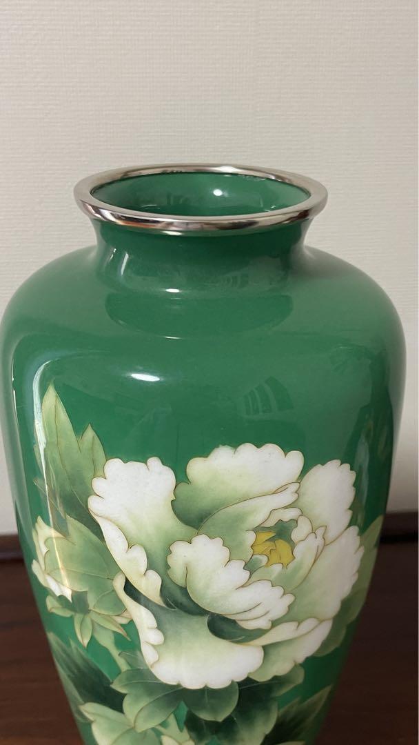 安い割引 安藤七宝店 七宝燒七寶 中国牡丹文花瓶 七寶翡翠釉 透釉 有線 花瓶・フラワースタンド