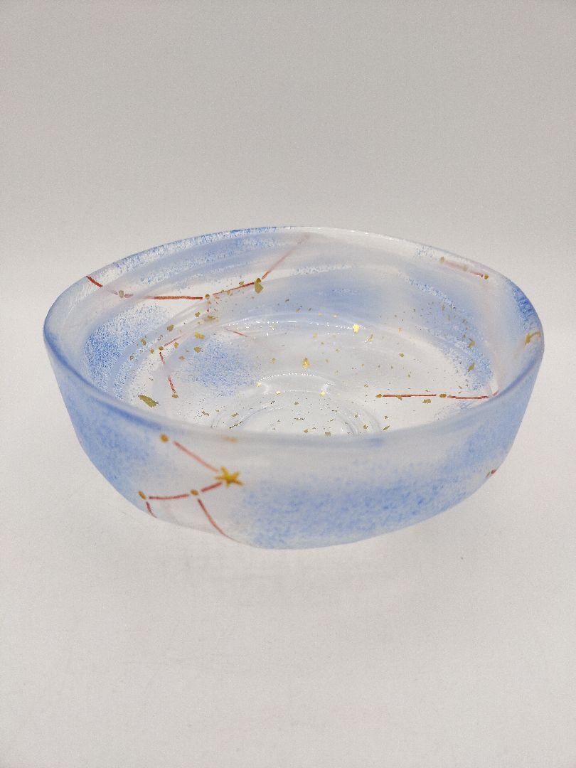 a919 【新品・未使用】ガラス馬盥茶碗 『夏の大三角形』加藤永山 紙箱 茶道具