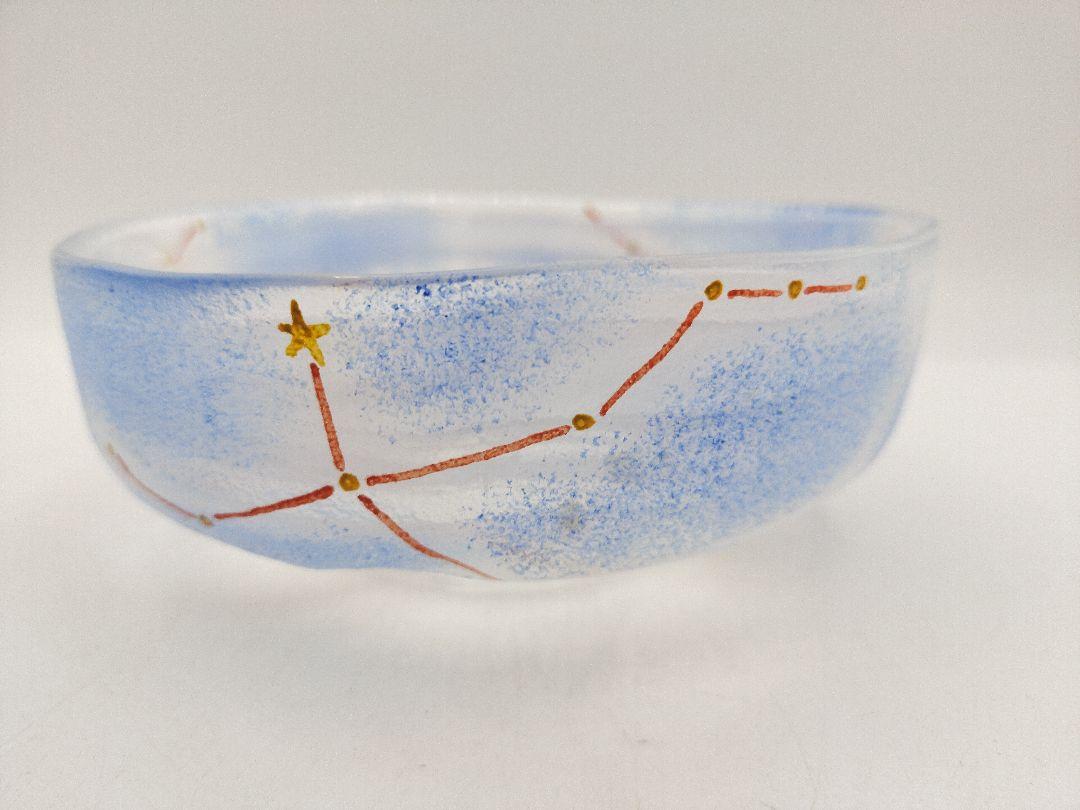 a919 【新品・未使用】ガラス馬盥茶碗 『夏の大三角形』加藤永山 紙箱 茶道具