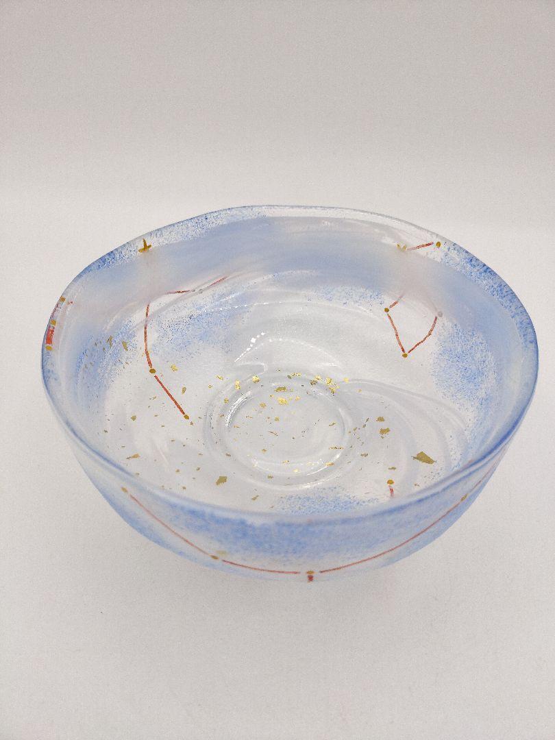 a919 【新品・未使用】ガラス馬盥茶碗 『夏の大三角形』加藤永山 紙箱 茶道具