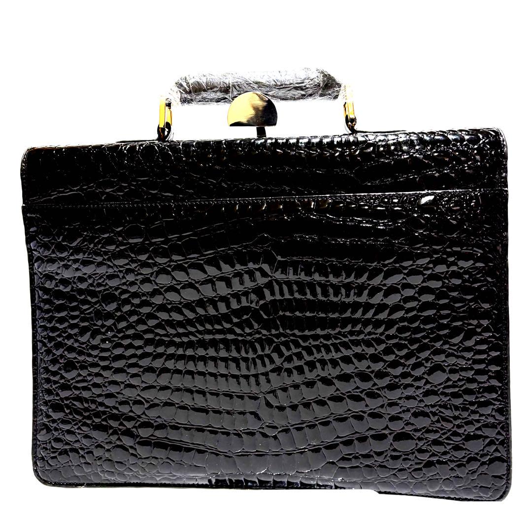 新品 ブリーフケース ビジネスバッグバッグ クロコダイル型押し レザー ブラック