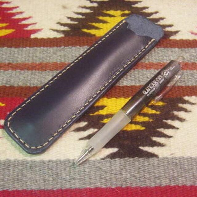 本革ペンケース☆（一本刺し）黒に近いネイビー☆☆ハンドメイド☆未使用