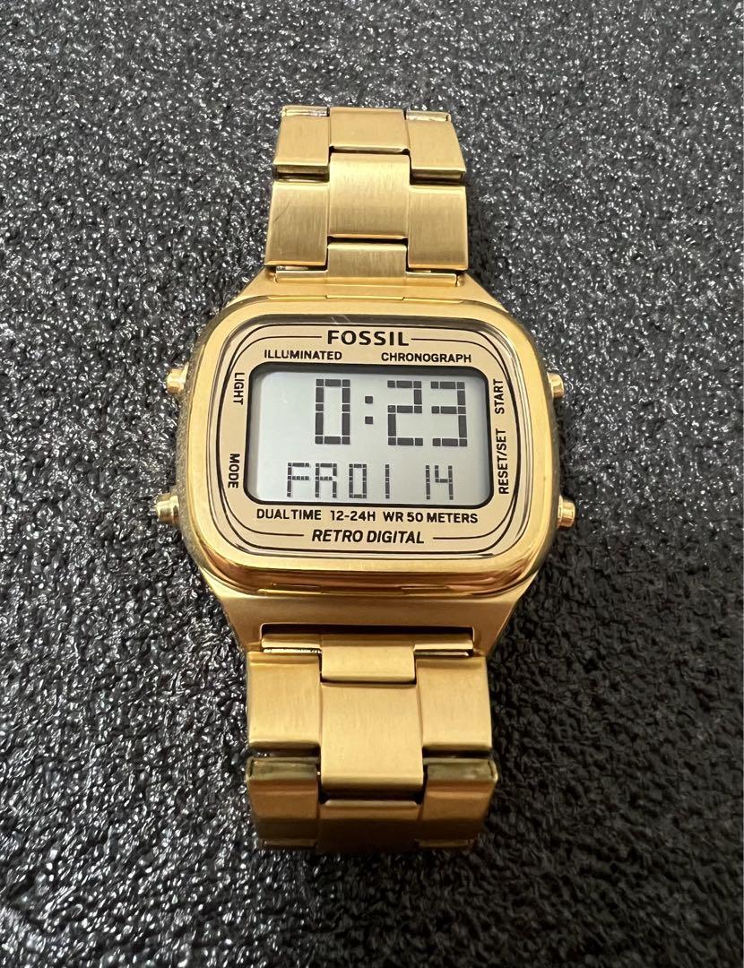 Fossile フォッシル Retro Digital レトロ ゴールド FOSSIL レトロデジタルウォッチ ゴールド 腕時計 - 時計ヴィンテージ