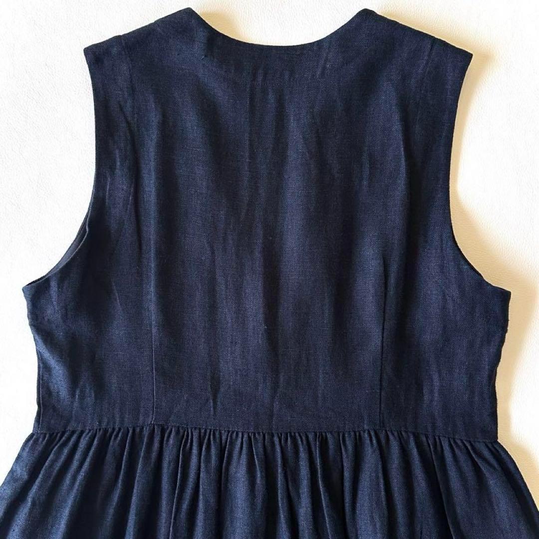 ほぼ未使用✨ミズイロインド　23SS リネン100% ジレワンピース　ネイビー ほぼ未使用✨ミズイロインド 23SS リネン100% ジレワンピース