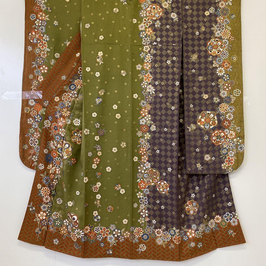 【春】20223y 振袖　金駒刺繍　菊・桜に市松文様　着物
