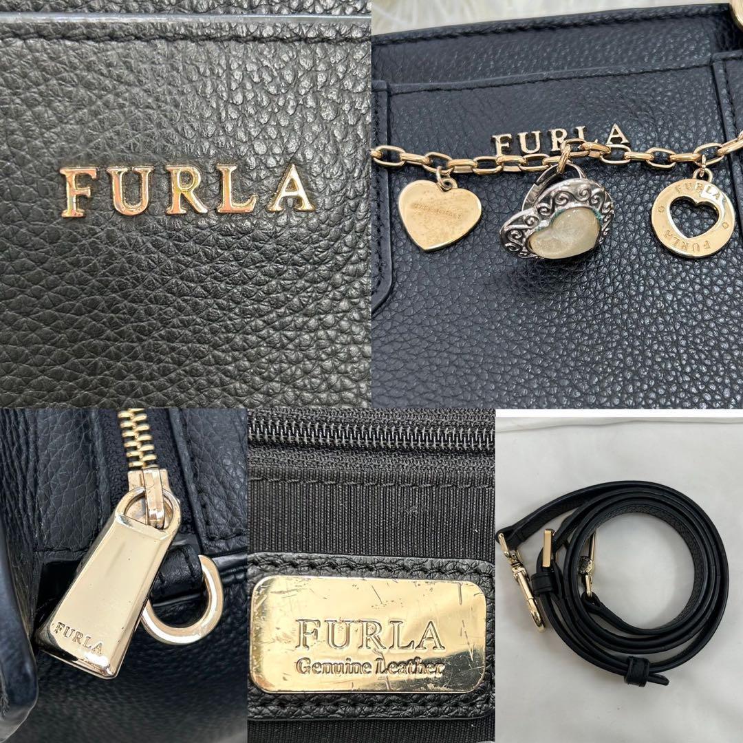 【極美品】フルラ ノラ 2way ショルダーバッグ レザー チェーンチャーム 黒 極美品】フルラ ノラ 2way ショルダーバッグ レザー チェーン