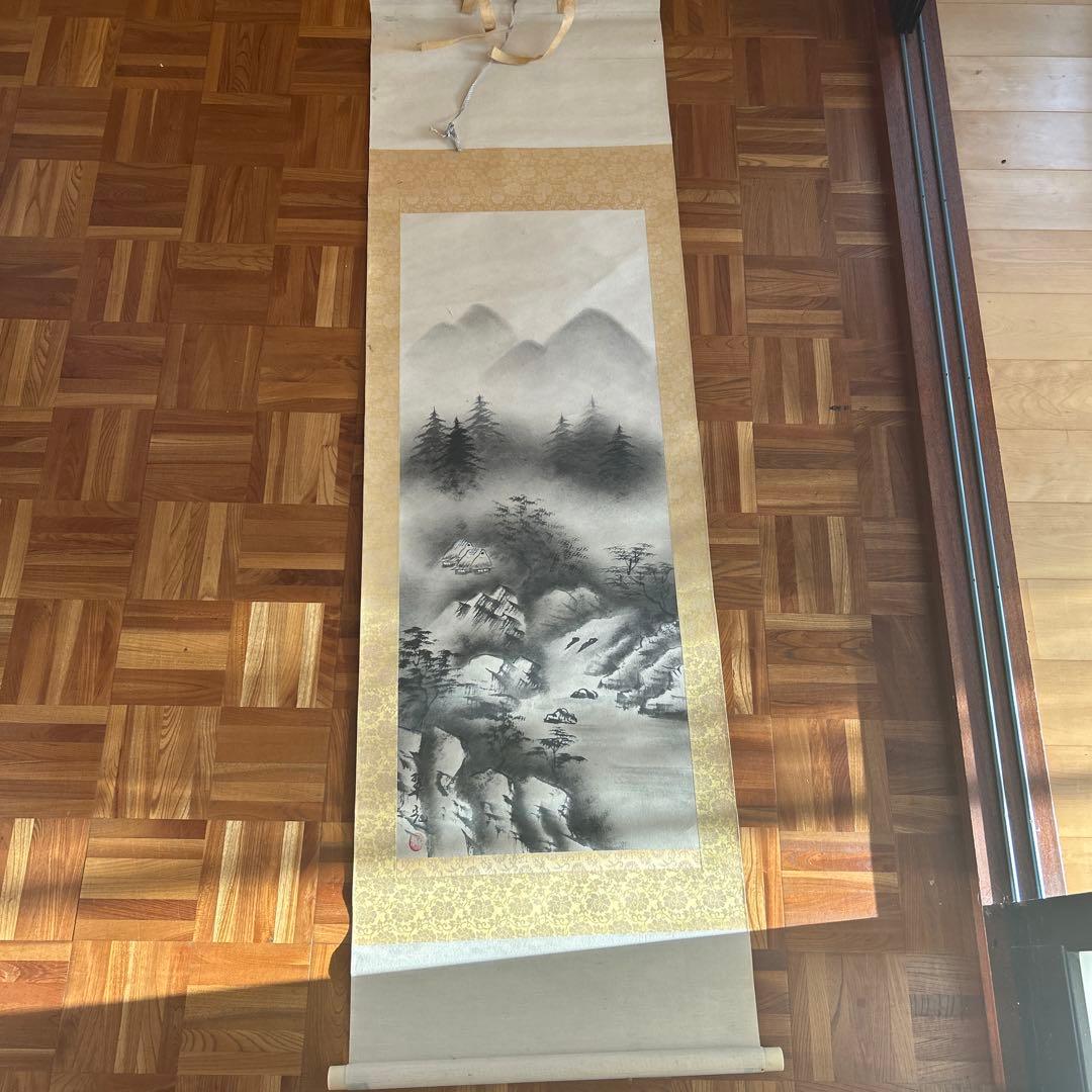 山水画 掛軸 伝統的な墨絵目立った傷や汚れなし WWW_IBETON_RU