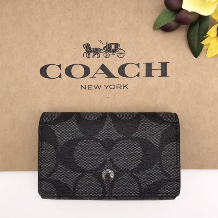 COACH 大人気 5リングキーケース シグネチャーキャンバス チャコール 新品 超特価激安 COACH 大人気 5リングキーケース シグネチャーキャンバス チャコール 新品 超特価激安