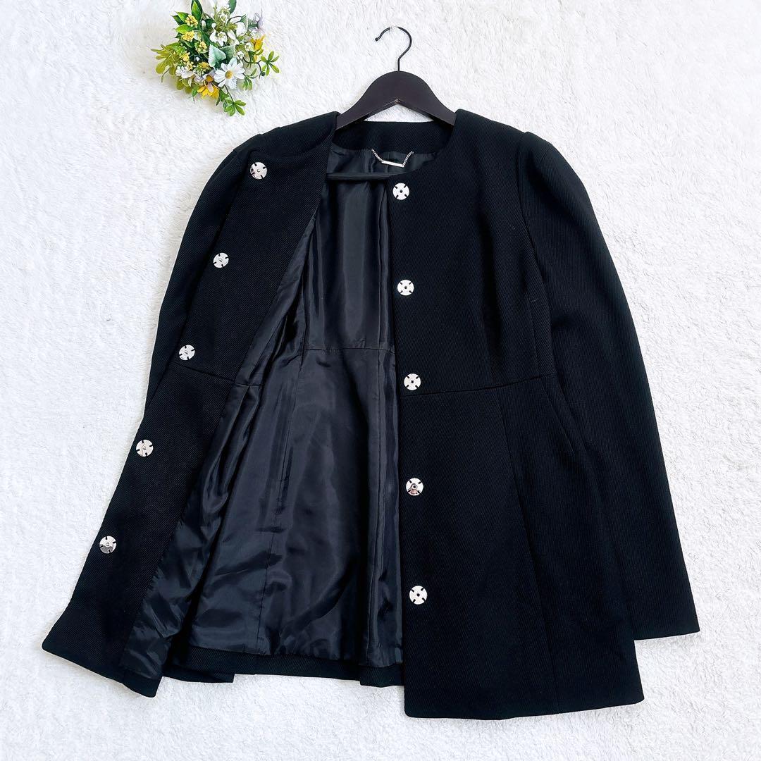 CELFORD 21AW ミドル丈ペプラムジャケット 黒 ノーカラー 比翼 M