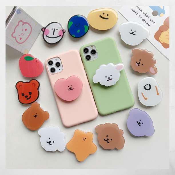 韓国 ポップソケット スマホグリップ ゆるキャラ 紫犬 メルカリ