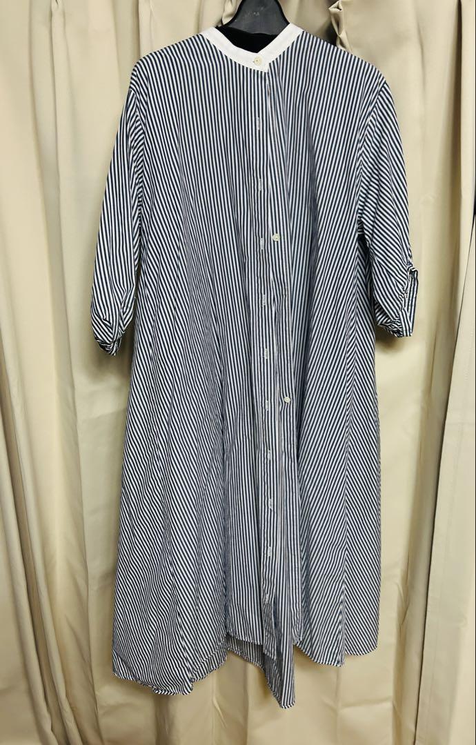 【mizuiro ind 】青×白ストライプ シャツワンピース