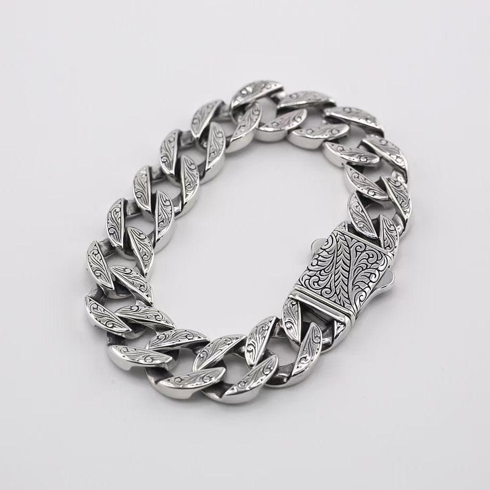 925 銀製 メンズブレスレット カブアンチェーン レトロ彫刻 美品