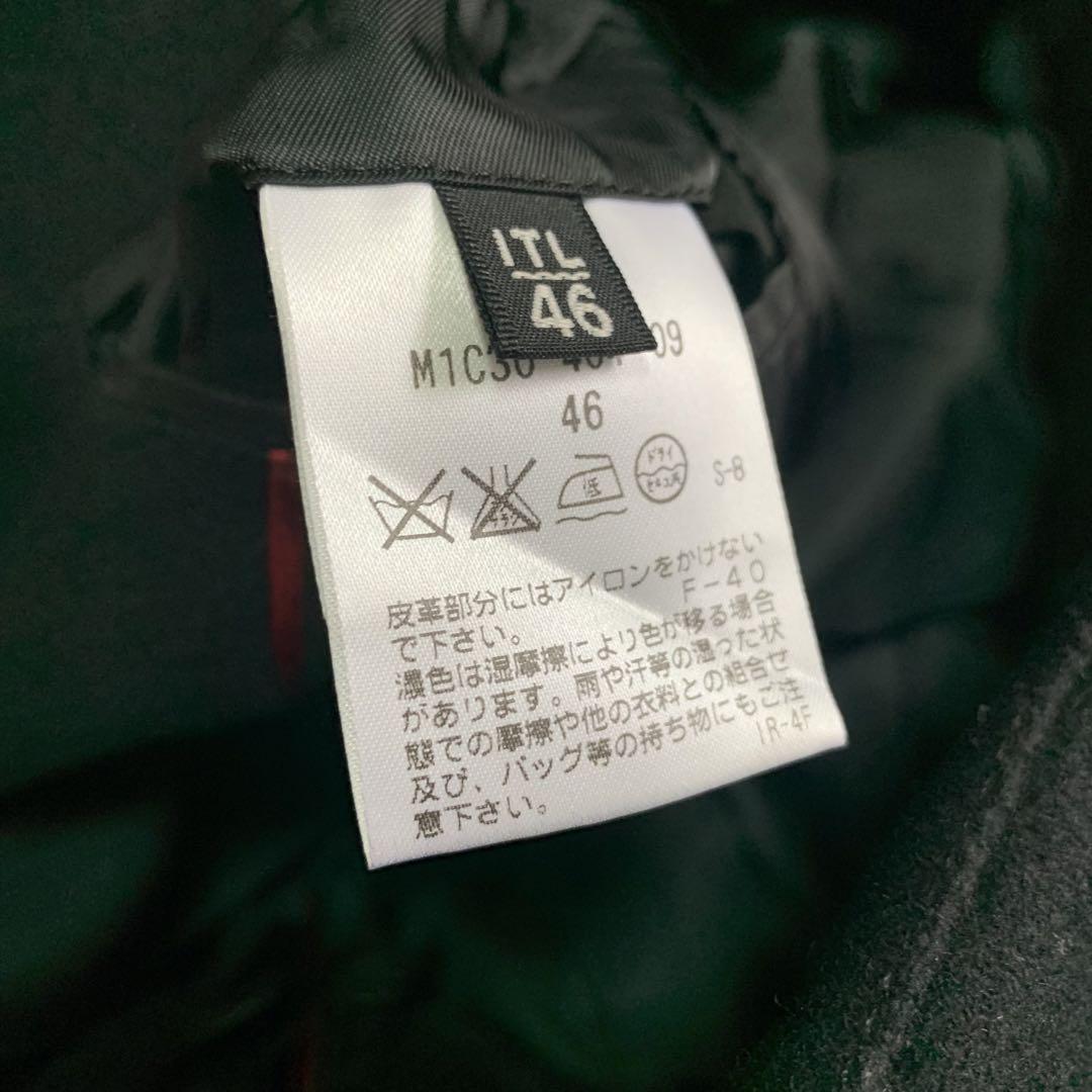 美品　エポカウォモ　ステンカラーコート　レザー　襟　ウール　ブラック　三陽商会