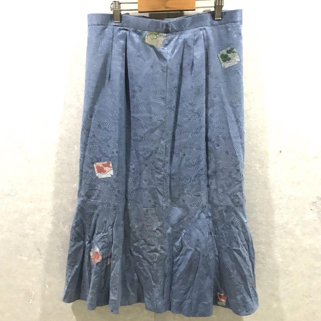 和柄 リメイク ジャパンヴィンテージ ロングスカート 着物 古布 フリー