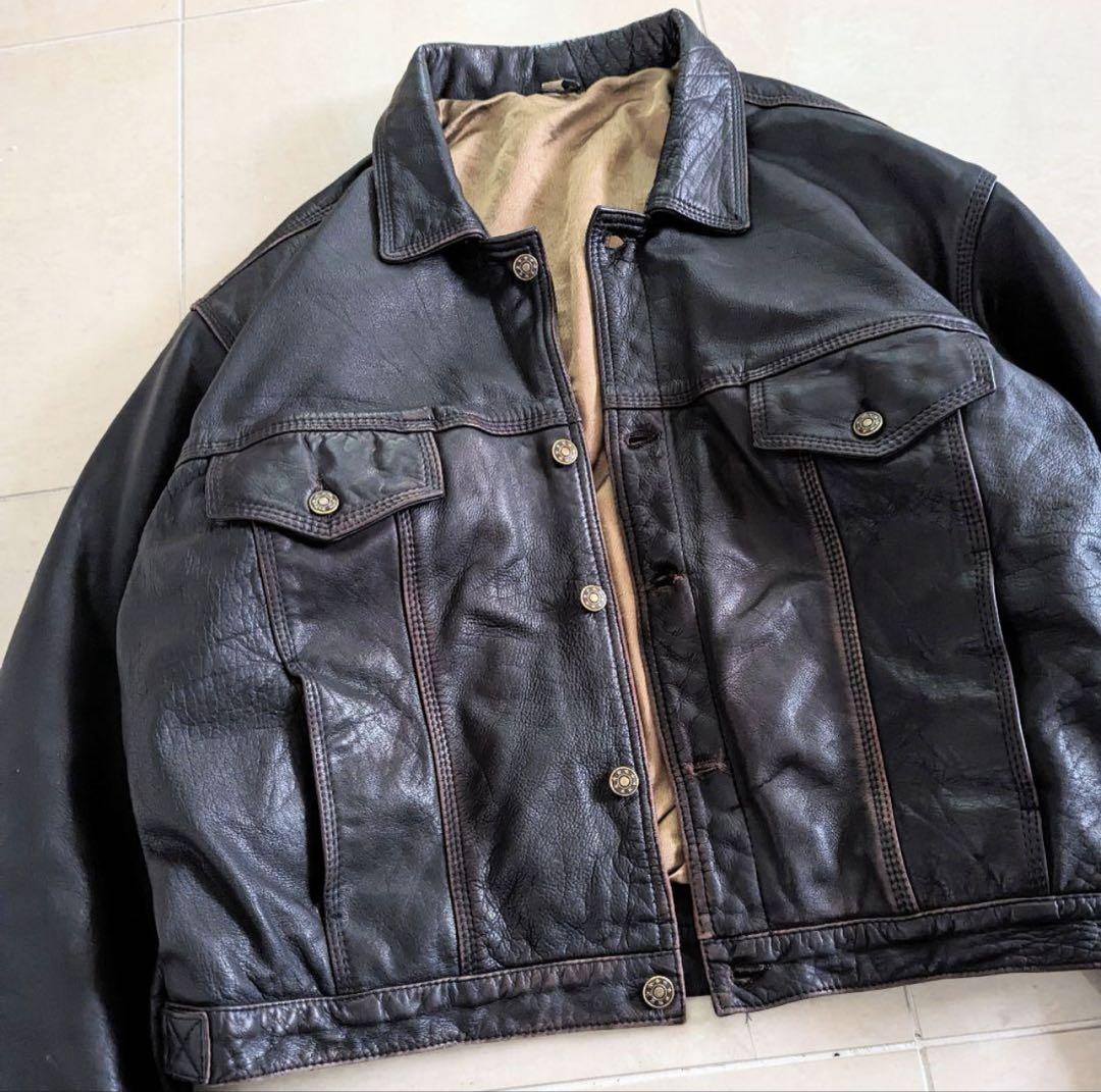 70s vintage Echtes Leder レザートラッカージャケット本革