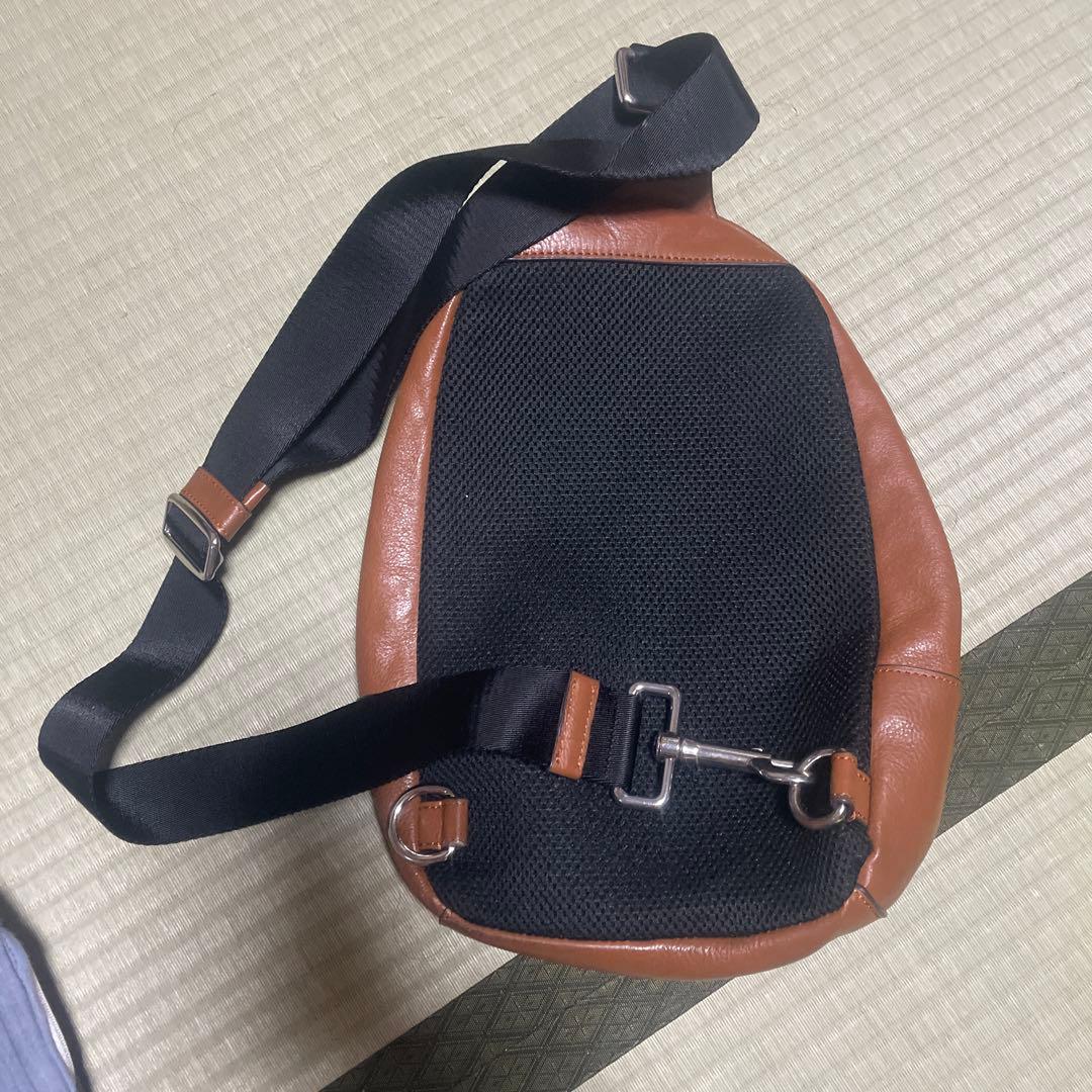 Coach ブラウンレザー ストライプ ショルダーバッグ