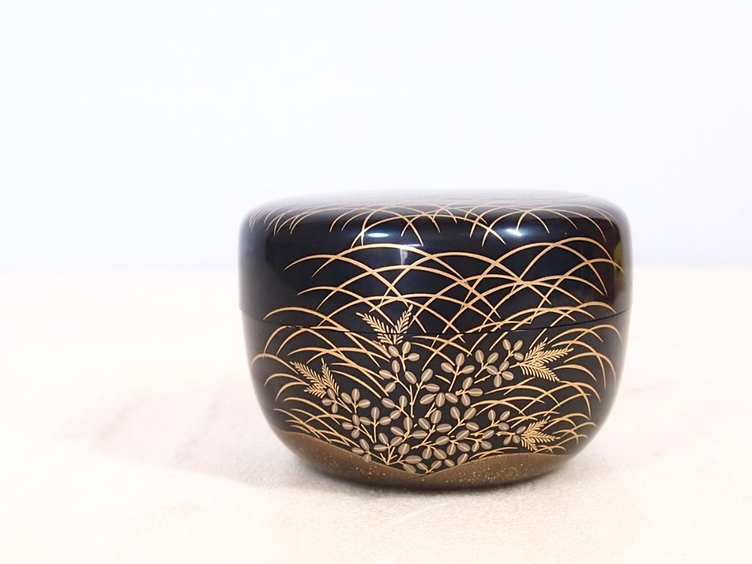 【美品】輪島塗 高崎秋峰作 武蔵野蒔絵 平棗 茶入/薄茶器 茶道具/お点前道具
