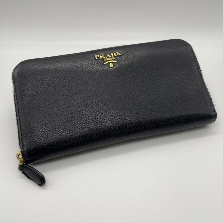 【早い者勝ち】 PRADA プラダ 長財布 ラウンドファスナー PRADA プラダ 長財布 ラウンドファスナー ロゴ レザー ブラック