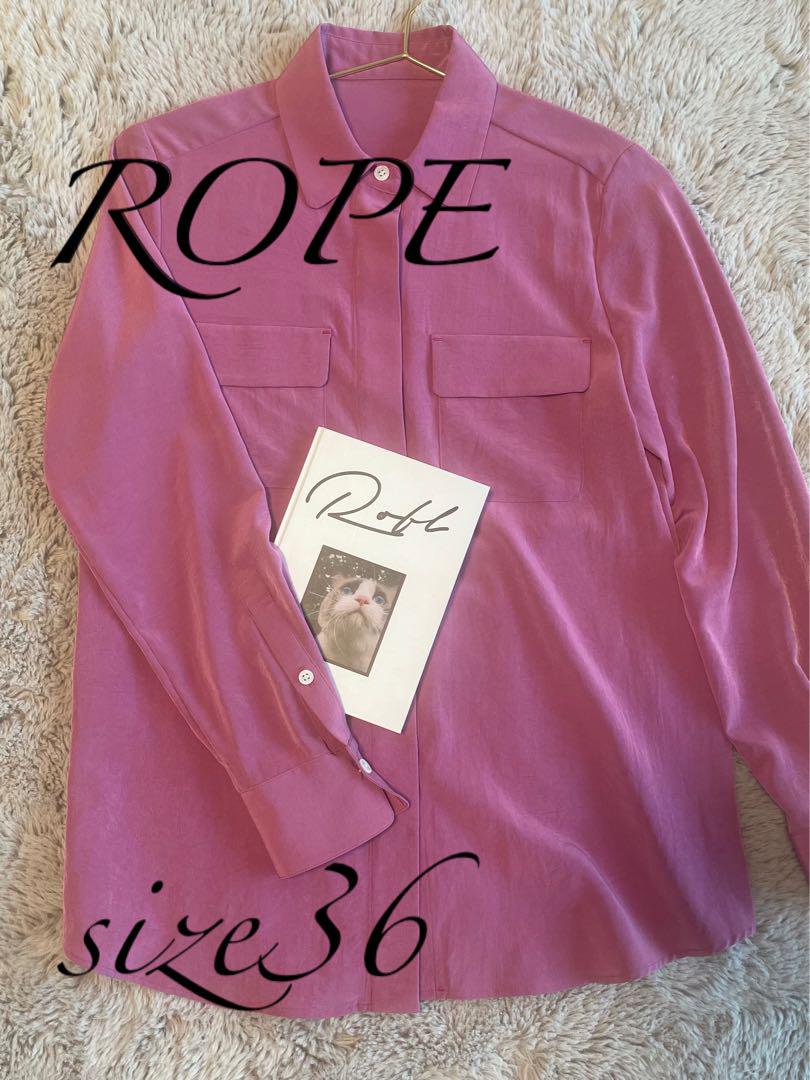 【美品】ROPEロペ 青みピンク 長袖シャツ ボタンダウン とろみ素材36
