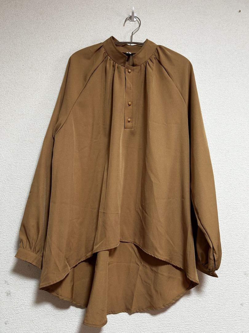 Fand ブラウン ハイローヘム 長袖シャツ