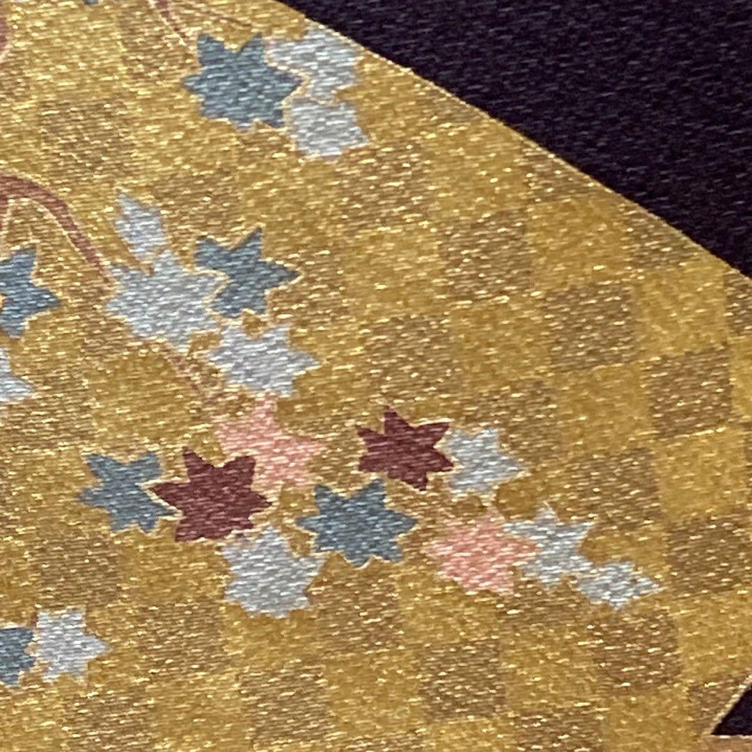 ［0325］色留袖 美品 扇面舞鶴花 金彩 一つ紋 橘 正絹 着物 袷