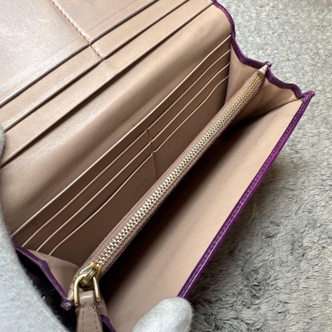 PRADA プラダ 長財布 レザー マトラッセ リボン パープル