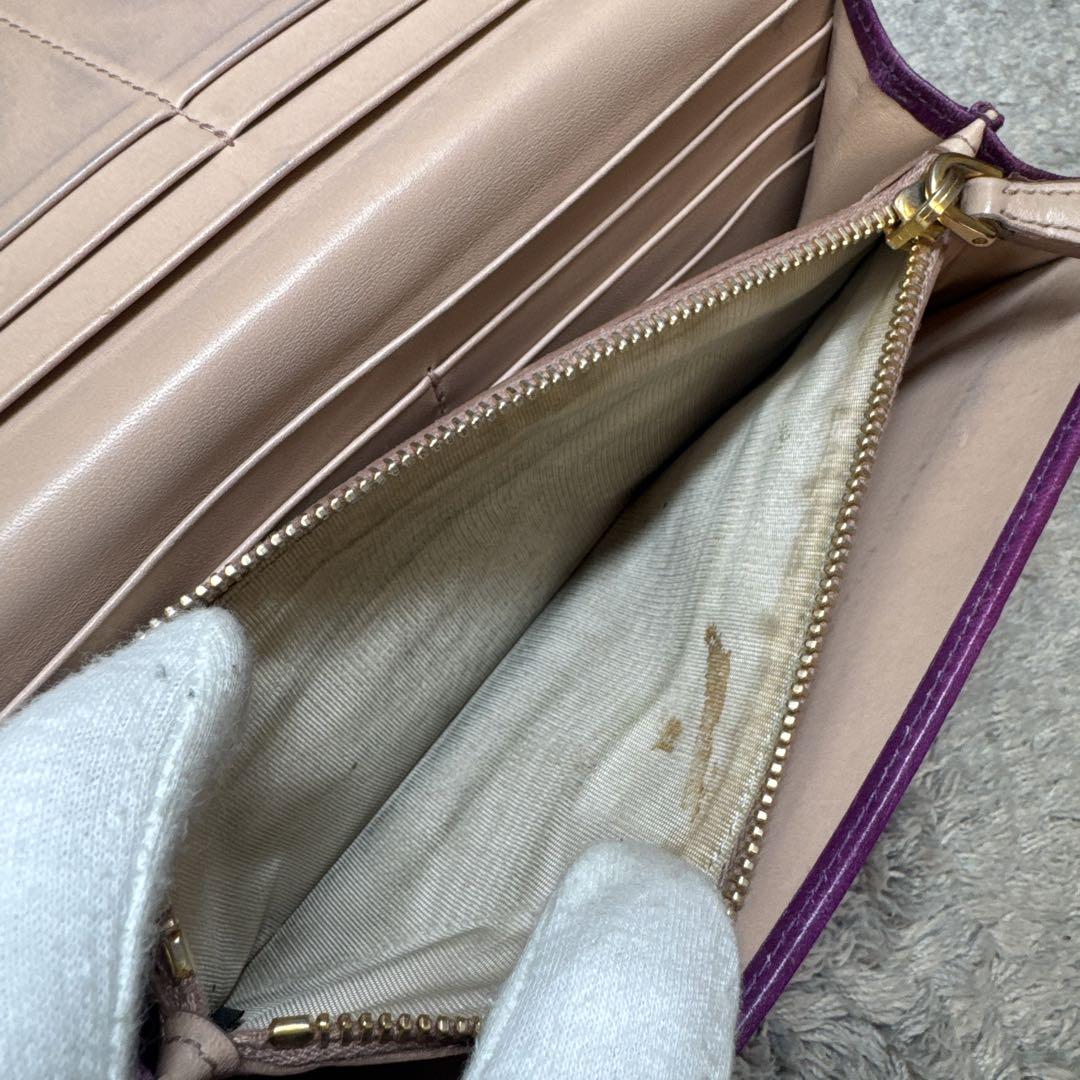 PRADA プラダ 長財布 レザー マトラッセ リボン パープル
