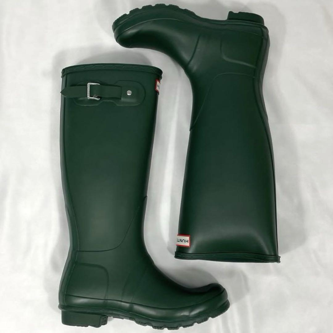 【未使用級】HUNTER レインブーツ ロング 長靴 オリーブグリーン 24cm