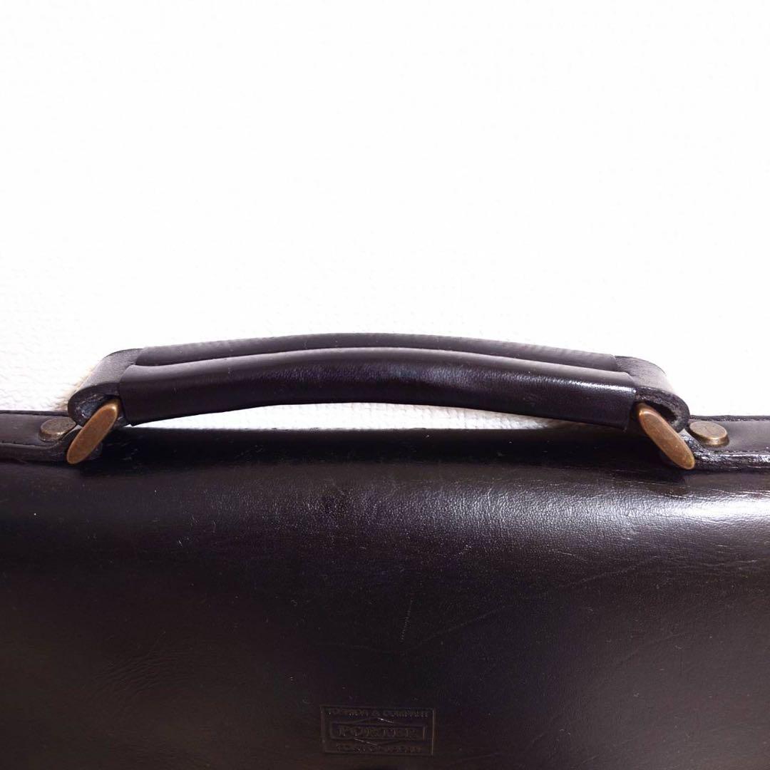 PORTER ビジネスバッグ ブリーフケース ロゴ シルバー金具 レザー 黒