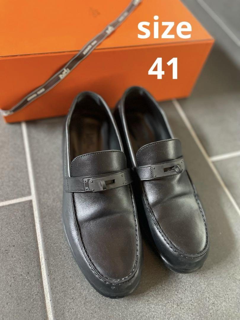 値下げエルメスsize41 メンズローファー　ケリー 黒　デスタン