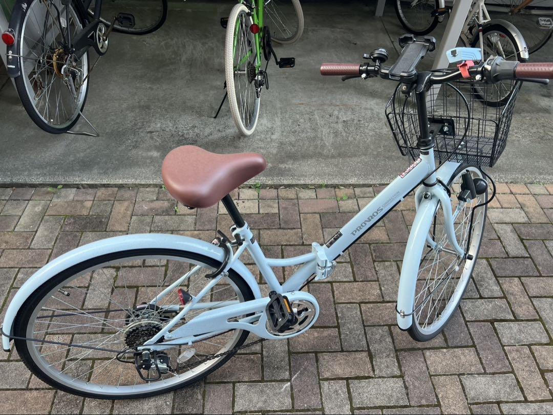 折りたたみ自転車　ライトブルー 26インチ 前カゴ付き