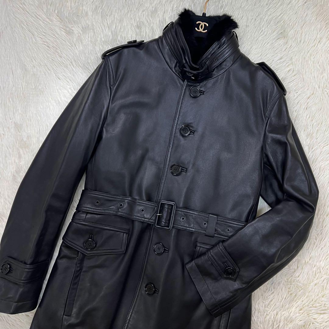 BURBERRY バーバリー ラムレザー ラビットファー ジャケット ライダース