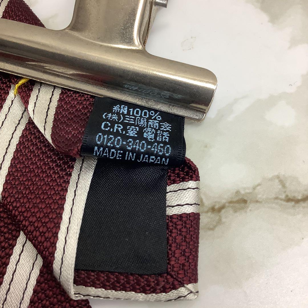 美品 Burberry バーバリー クレストブリッジ ネクタイ ストライプ赤系