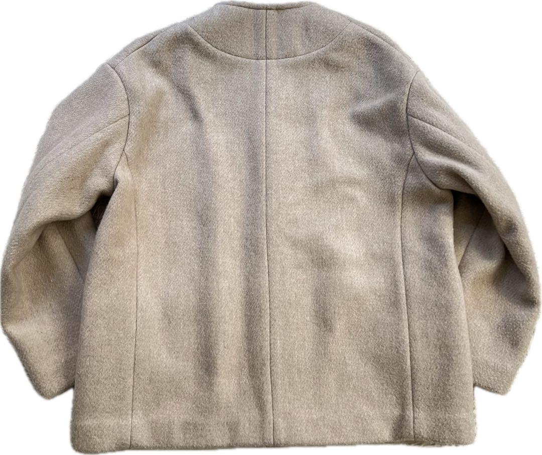 DANTON ダントン ウールモッサ ノーカラーVネックジャケット ベージュ36 ダントン ウールモッサ ノーカラーVネックジャケット M ベージュ